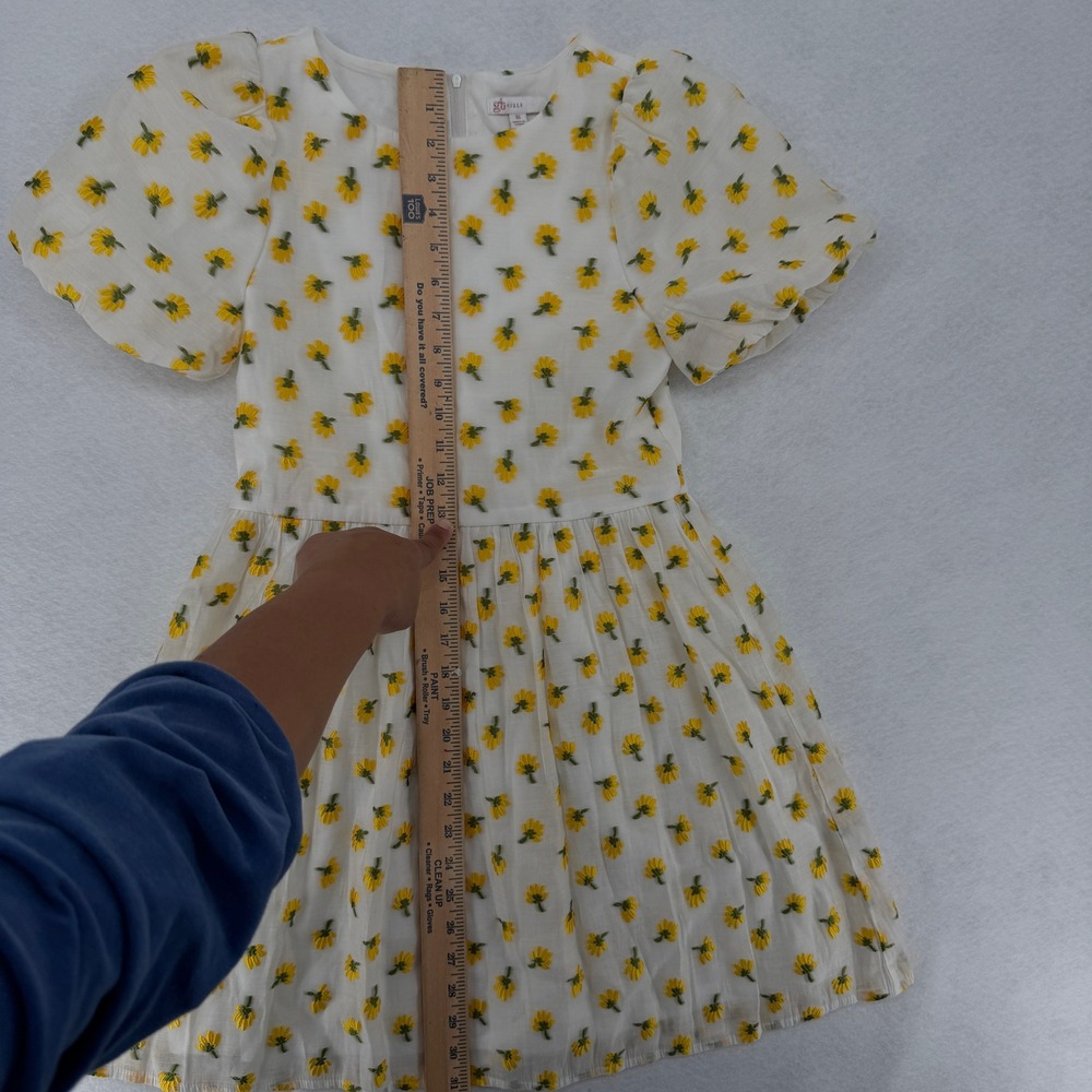 GB Girls White Yellow‎ Floral Embroidered Puff Sleeve Dress Size 16 GD8685EOD - Picture 6 of 7